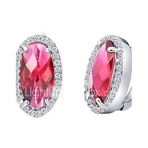 Elegant Silver Plated Silver With Cubic Zirconia Oval Womens Earring(More Colors)