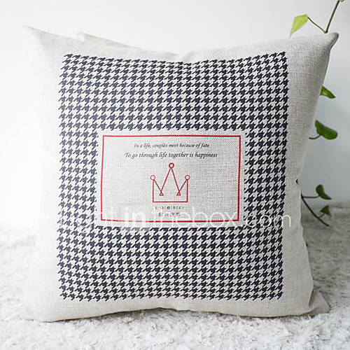 Classic Black and White Houndstooth with Crown Decorative Pillow Cover