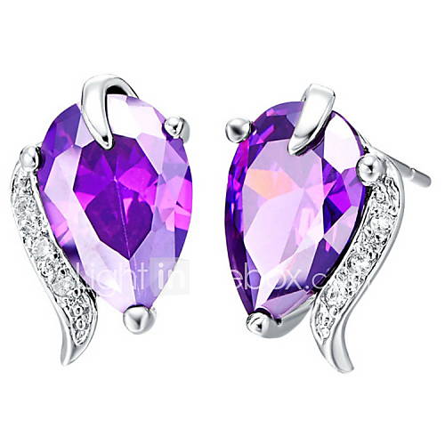 Elegant Silver Plated Silver With Purple Cubic Zirconia Drop Shape Womens Earring