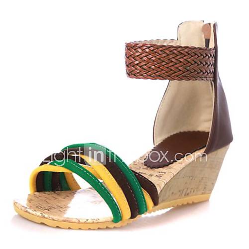 Faux Leather Womens Wedge Heel Open Toe Sandals With Braided Strap Shoes(More Colors)