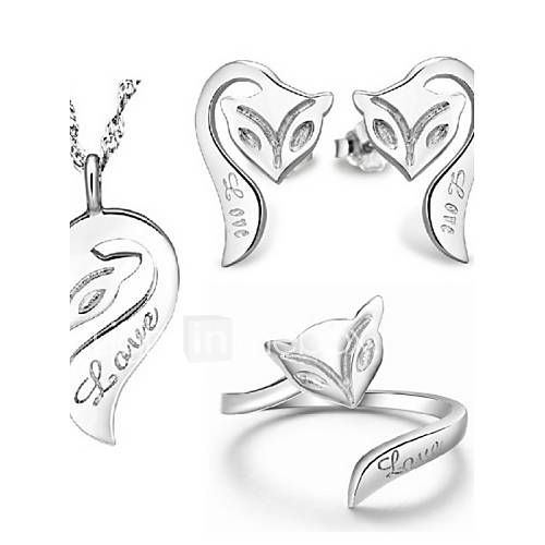 Simple Silver Plated Silver Fox Womens Jewelry Set(Including Necklace,Earrings,Ring)