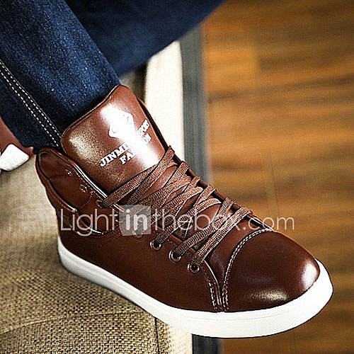 Trend Point Mens Fashionable Thick Leather Sneakers(Brown)