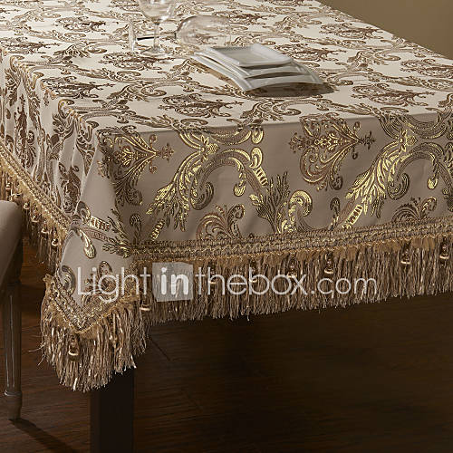 Concise Gold Embroidery Lace Beige Polyester Table Cloth