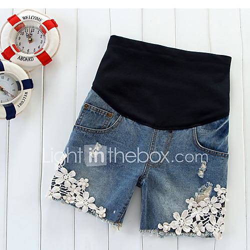 Maternity Blue Flower Jean Shorts Pants