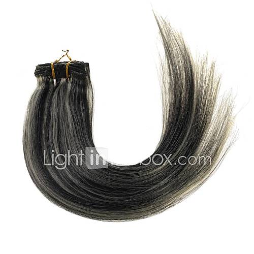 20 Inch #1/613 Mixed Black and Blonde 7 Pcs Human Hair Silky Straight Clips in Hair Extensions