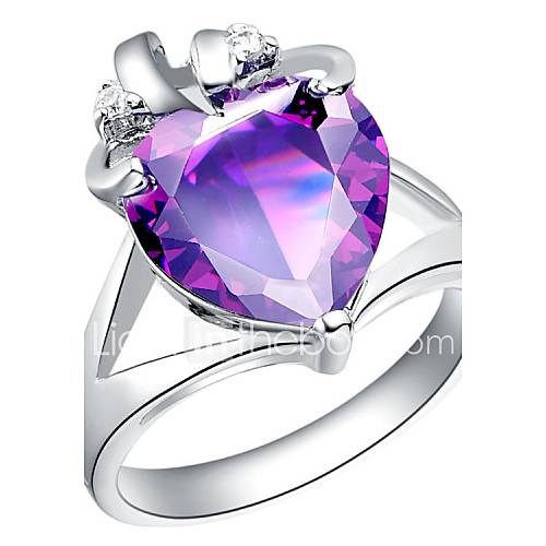 Elegant Sliver With Cubic Zirconia Heart Cut Womens Ring(Purple, Blue)