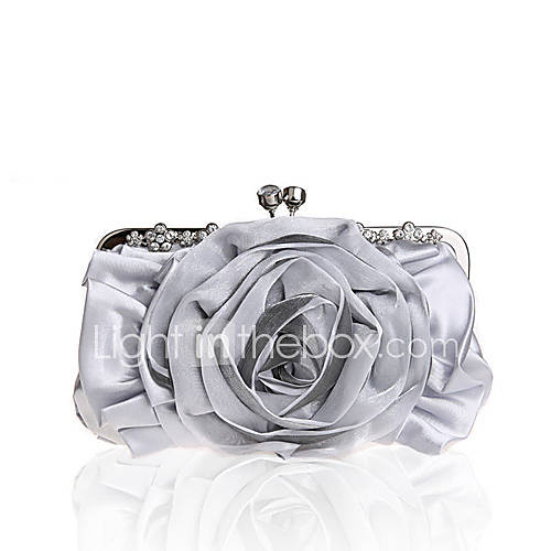 BPRX New WomenS Two Large Flowers Noble Silk Evening Bag (Silver)