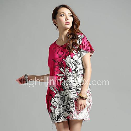 New Summer Flower Garden Style Mixed Colors Elastic Big Yards Short Sleeve Dress