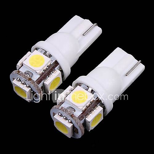 2 Pcs T10 White 5 5050 SMD LED Car Indicator Light Bulb