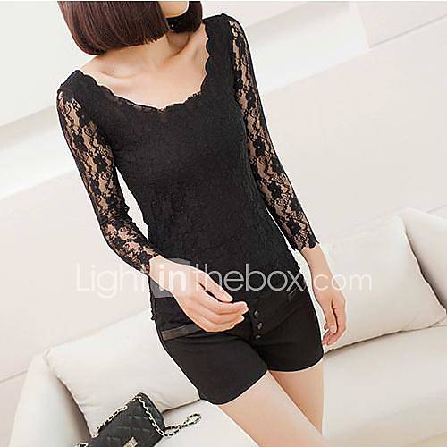 Womens HanEEdition Full Lace Wavy Edge Long Sleeve T shirt