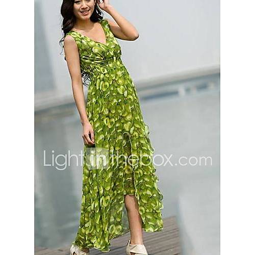 Womens V Neck Slim Refreshing Fruit Pattern Print Dress