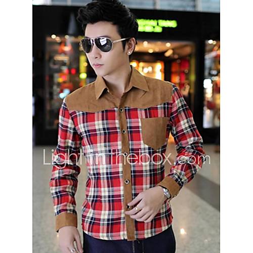 Mens Handsome Contrast Color Plaids Shirts