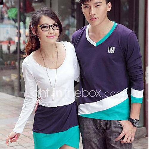 Aiyifang Casual Long Sleeve Lovers T Shirt(Purple)