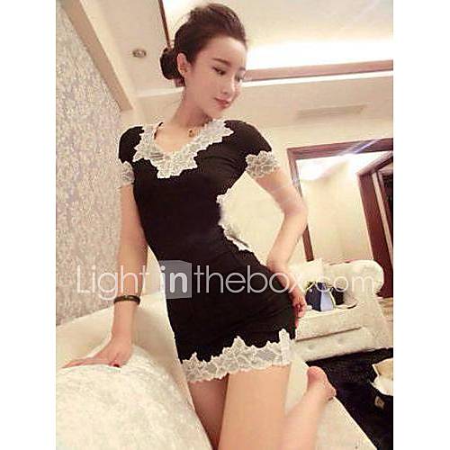 Womens Sexy Lace Short Sleeve Backless Dress