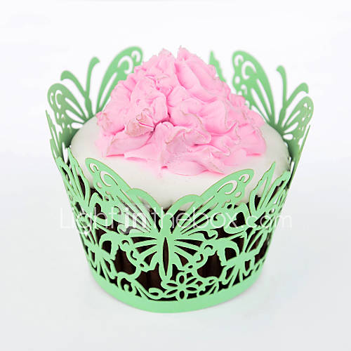 12pcs Silicone Green Butterfly Cupcake Wrapper, Laser Cut, Party/Wedding/Birthday Favor Decoration