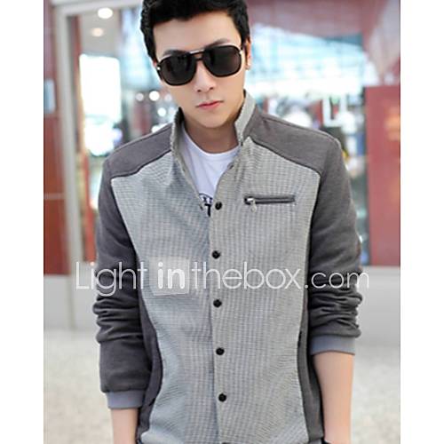Mens Fashion Stand Collar Contrast Color Jacket