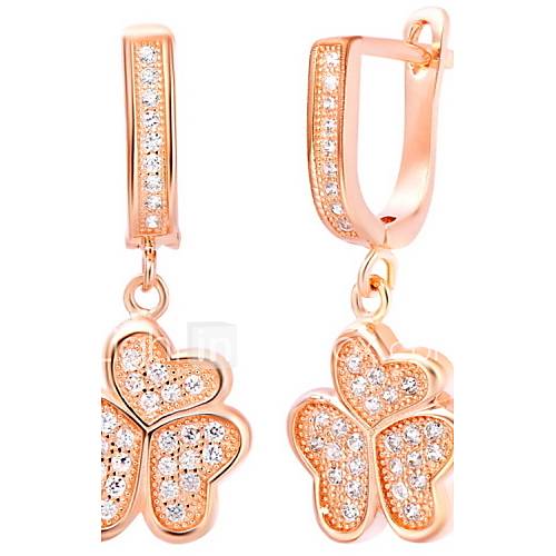 Elegant Gold Or Silver Plated With Cubic Zirconia Clover Womens Earrings(More Colors)