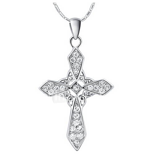 Vintage Cross Shape Slivery Alloy Necklace With Rhinestone(1 Pc)
