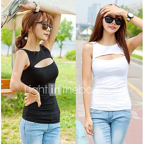 Womens Sexy Cut Out Low Neckline 100% Cotton T shirt