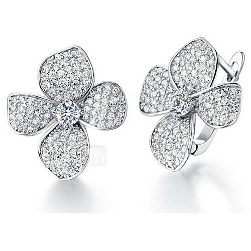 Sweet Silver Plated Silver With Cubic Zirconia Flower Shape Womens Earring