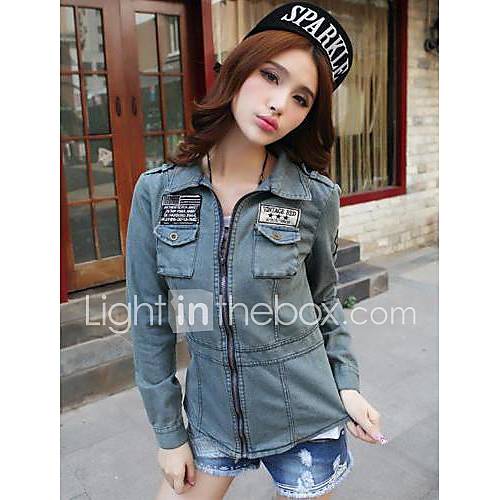 TS  Fashion Tip Collar Joint Zip Denim Coat