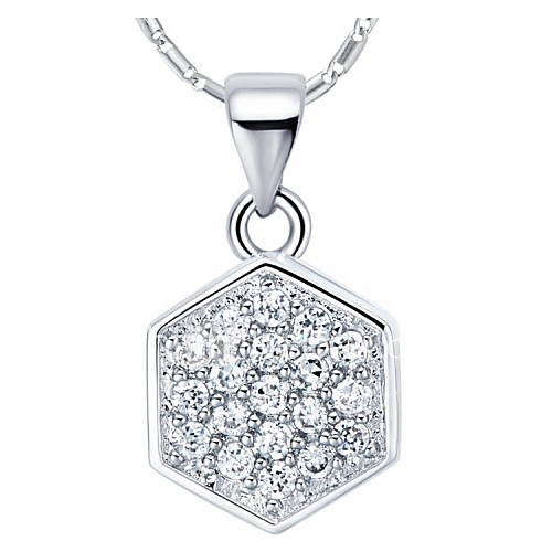 Vintage Hexagon Shape Slivery Alloy Necklace With Rhinestone(1 Pc)