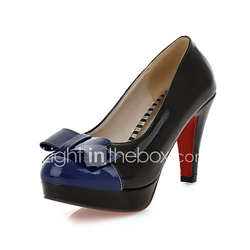 Patent Leather Womens Chunky Heel Platform Pumps/Heels Shoes with Bowknot(More Colors)