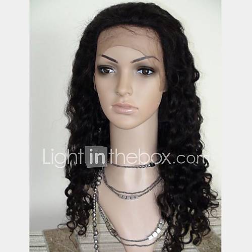 20 Inch Length Brazilian Virgin Hair Natural Color Soft Curly Full Lace Wig Swiss Lace 130 Density