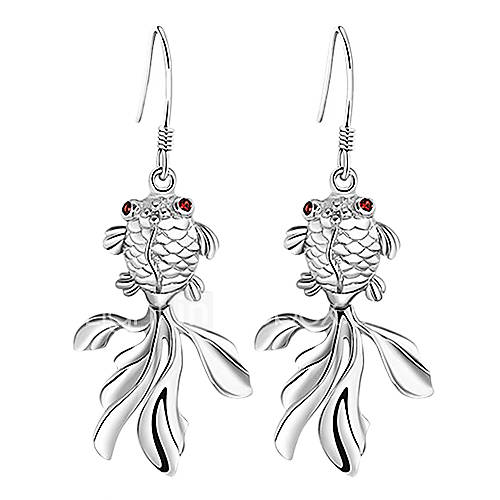 Fashionable Silver Plated Silver With Red Cubic Zirconia Goldfish Drop Womens Earring