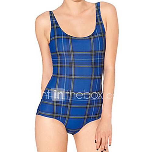 Womens Sexy One piece Tartan Blue Beach Swimwear