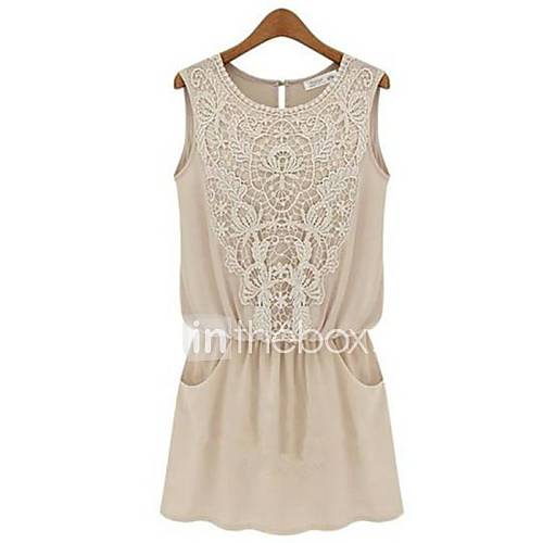 Womens Lace Splicing Sleeveless Dress