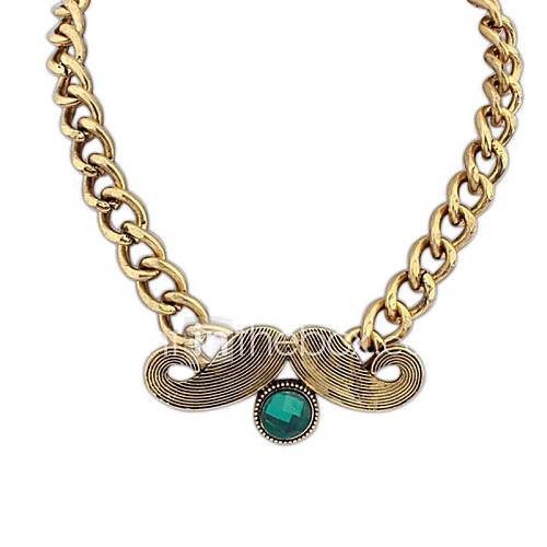 Womens European Punk (Mustache) Plated Alloy Thick Chain Statement Necklace (Green Black White) (1 pc)