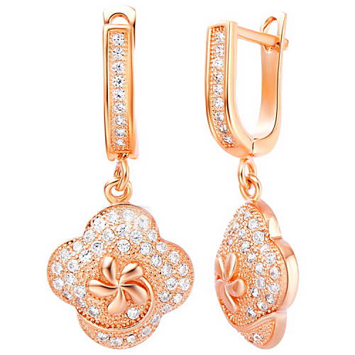 Amazing Gold Or Silver Plated With Cubic Zirconia Flower Womens Earrings(More Colors)