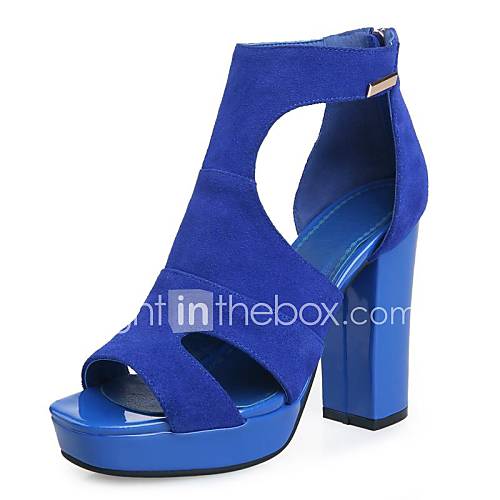 Suede Womens Chunky Heel Open Toe Heels Sandals with Zipper Shoes (More Colors)