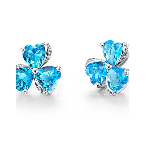 Fashionable Silver Plated With Cubic Zirconia Clover Womens Earrings(More Colors)