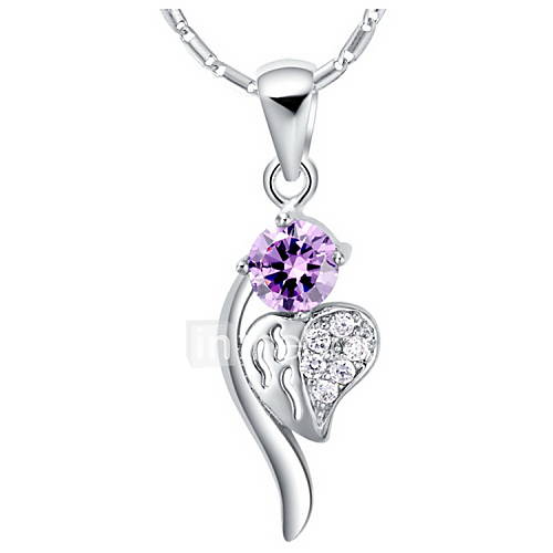 Elegant Heart Shape Silvery Alloy Womens Necklace(1 Pc)(Purple,White)