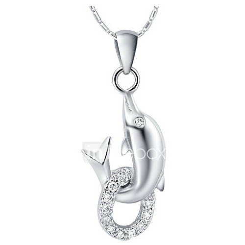 Elegant Dophlin Shape Slivery Alloy Necklace With Rhinestone(1 Pc)