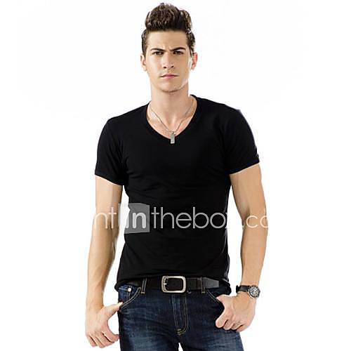 Mens Fashion V neck Pure Color T Shirt