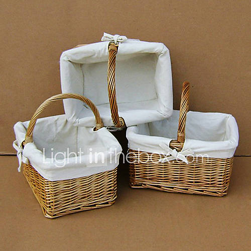 Pure White Linum Liner Handmade Wicker Storage Basket   One Piece