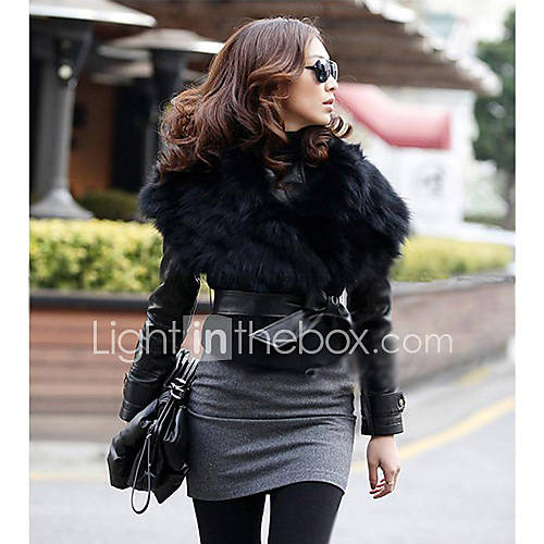 Womens Fur Collar Short Coat with Belt