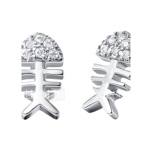 Sweet Silver Plated Silver With Cubic Zirconia Fish Bone Womens Earring