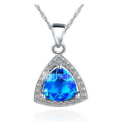 Vintage Triangle Shape Slivery Alloy Necklace With Rhinestone(1 Pc)(Red,Blue,Purple)