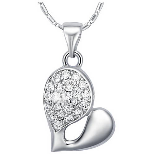 Vintage Heart Shape Slivery Alloy Necklace With Rhinestone(1 Pc)