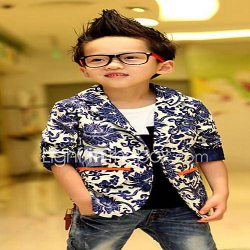 Boys Tailor Collar Blue and white Suit