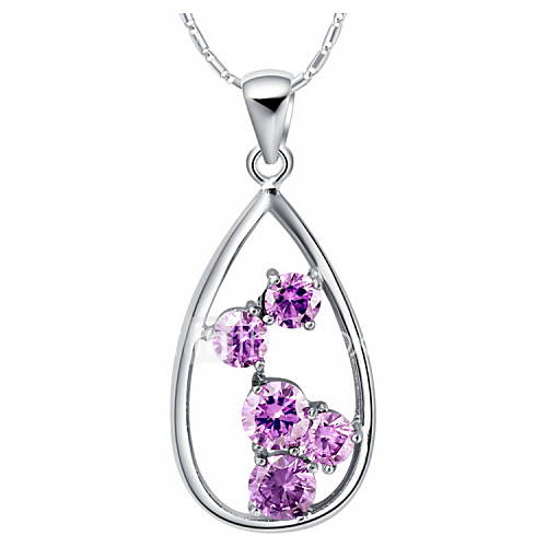 Vintage Water Drop Shape Silvery Alloy Womens Necklace(1 Pc)(Purple,White)