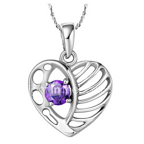 Vintage Heart Shape Womens Slivery Alloy Necklace(1 Pc)(Purple,White)