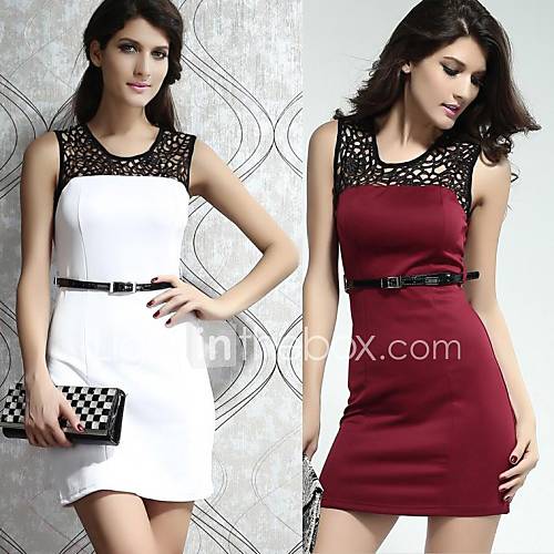 Womens O Neck Bodycon Sleeveless Sexy Evening Dress with Belt