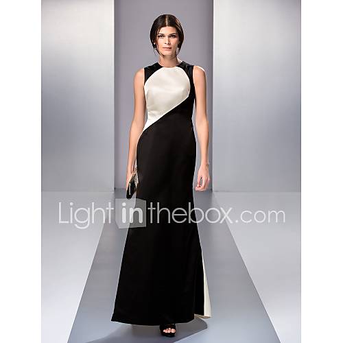 A line Jewel Sweep/Brush Train Satin Evening Dress (759863)