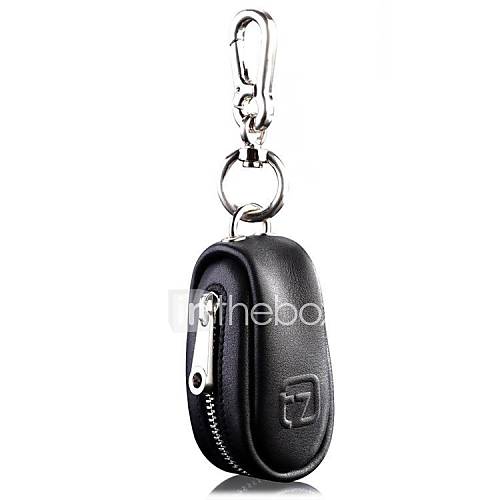 Unisex With Zipper Closure Genuine Leather Car Key Case Tag Chain Holder Bag