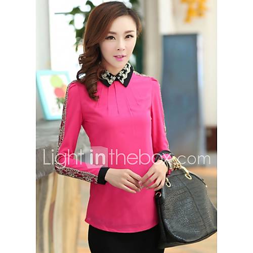 Womens Lace Stitiching Random Print Chiffon Shirt